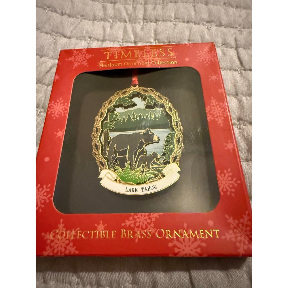 Timeless Heirloom Collection - Brass Christmas Ornament - Lake Tahoe -Black Bear